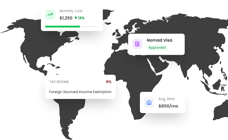 World Map with Data Cards